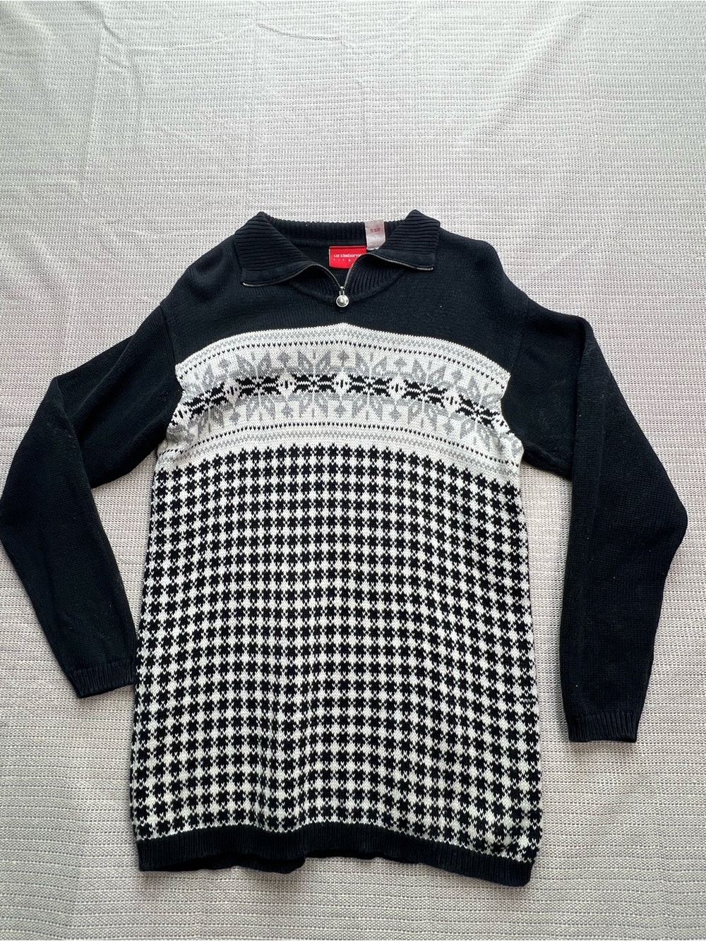 Vintage Liz Claiborne Liz & Co Fair Isle Nordic Ramie Cotton 1/4 Zip Sweater S